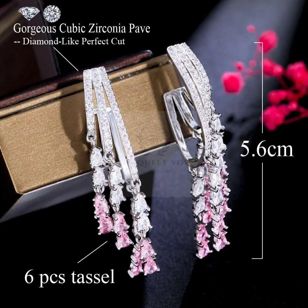 Long Tassel Pink Drop Earrings