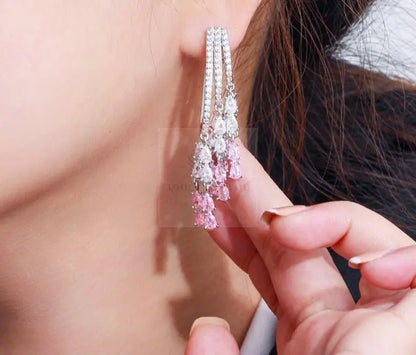 Long Tassel Pink Drop Earrings