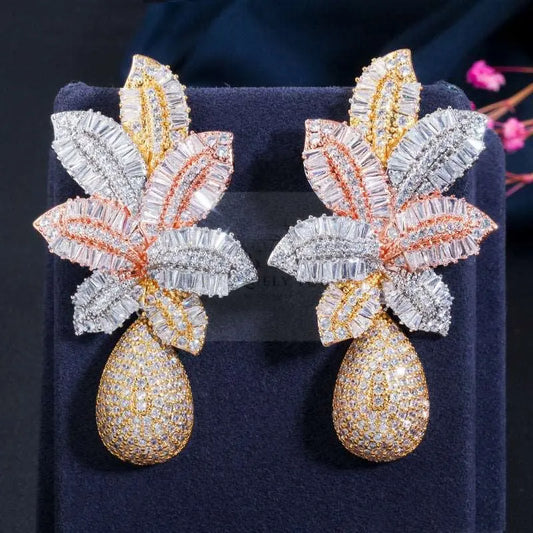 Luxury Large Leaf Drop Flower Earrings - Uniquely You Online