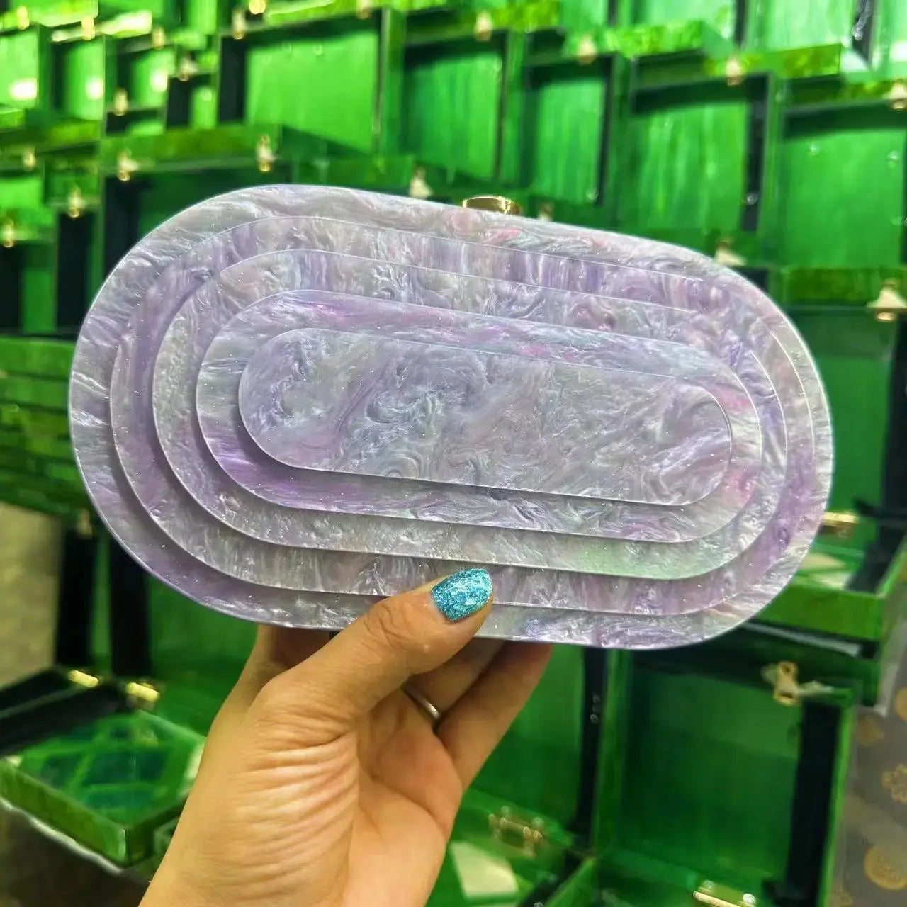 Marbled Acrylic Oval Carved Clutch - Uniquely You Online