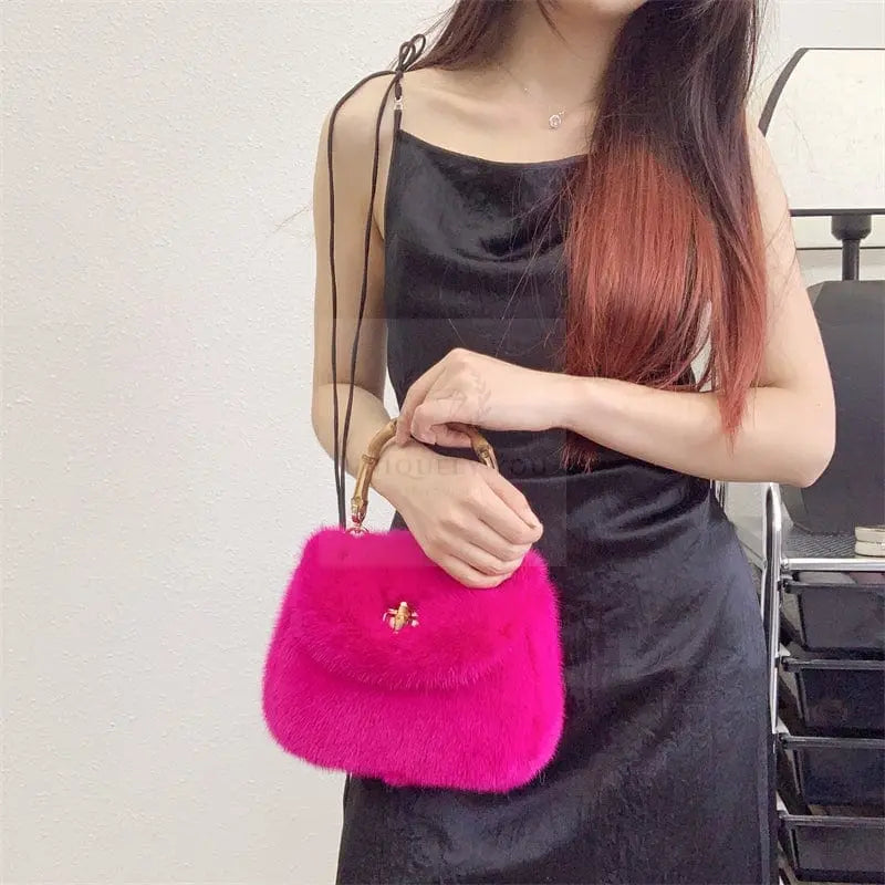 Mink Fur Bamboo Knot Bag - Uniquely You Online