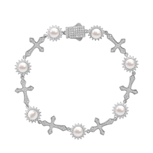 Moissanite Sun Pearl and Cross Link Bracelet - Uniquely You Online