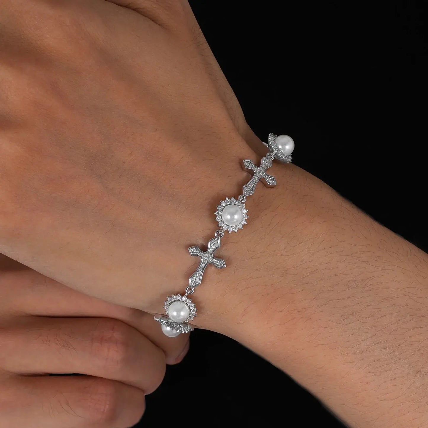 Moissanite Sun Pearl and Cross Link Bracelet - Uniquely You Online