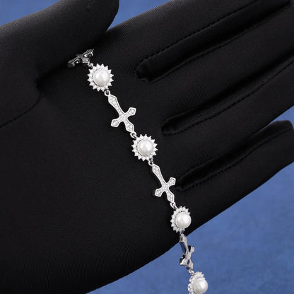 Moissanite Sun Pearl and Cross Link Bracelet - Uniquely You Online