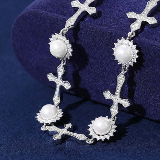 Moissanite Sun Pearl and Cross Link Bracelet - Uniquely You Online