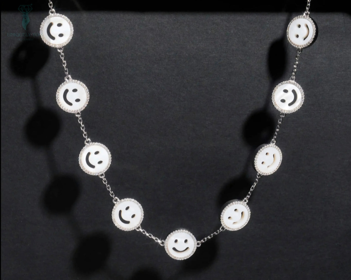 Moissanite White Shell Smiley Face Tennis Necklace and Bracelet  Uniquely You Online 