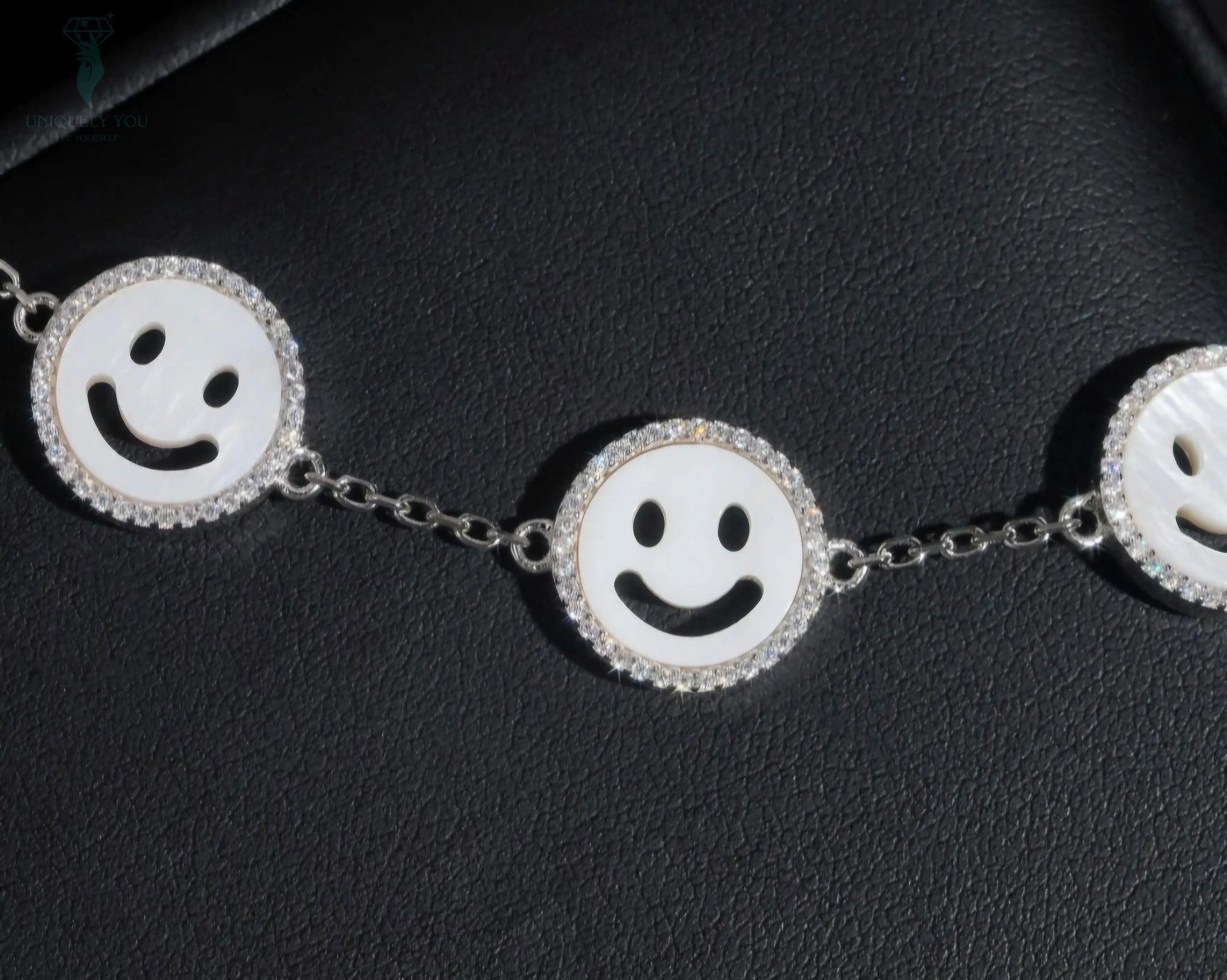 Moissanite White Shell Smiley Face Tennis Necklace and Bracelet  Uniquely You Online 