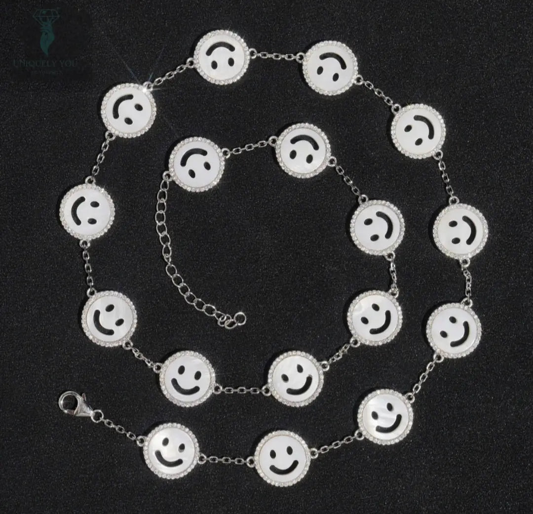 Moissanite White Shell Smiley Face Tennis Necklace and Bracelet  Uniquely You Online 