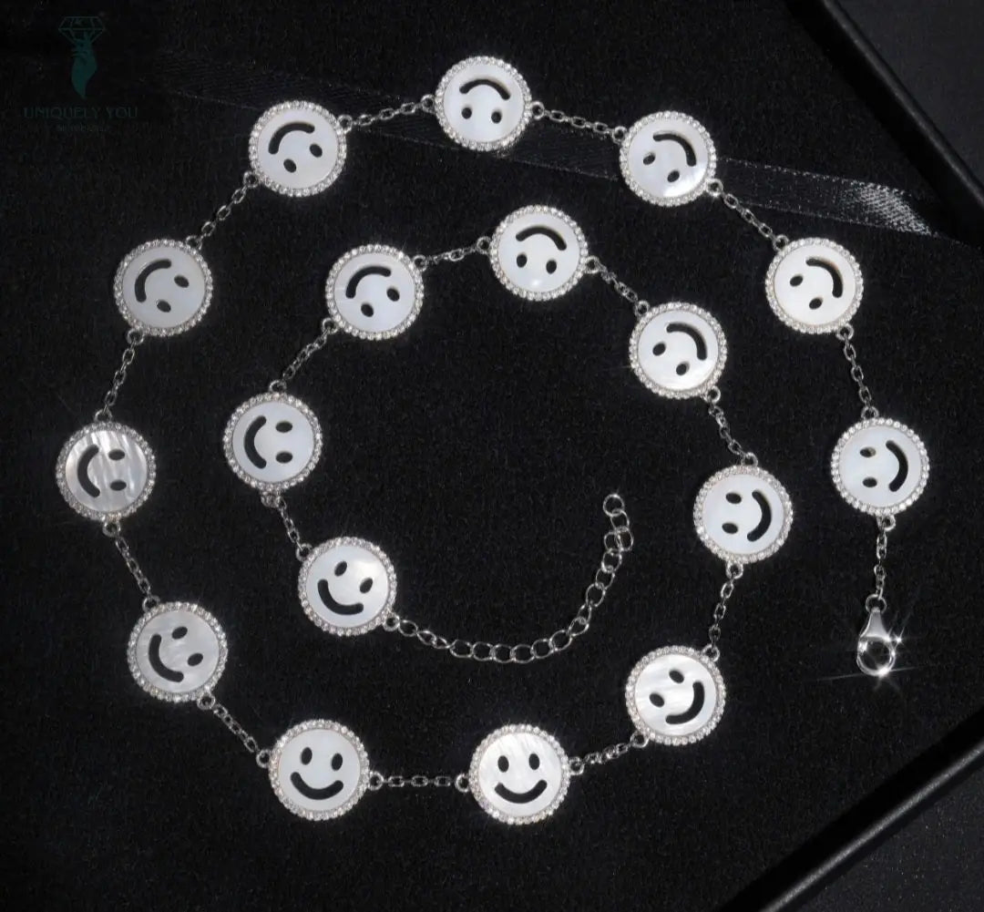 Moissanite White Shell Smiley Face Tennis Necklace and Bracelet  Uniquely You Online 