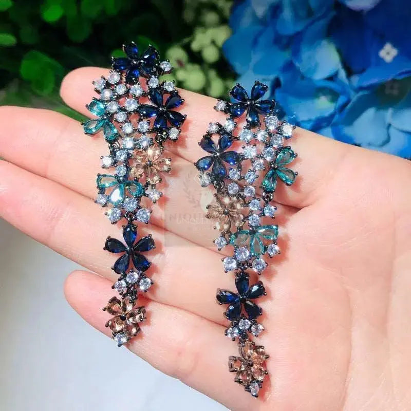 Multicolor Blue Drop Flower Earrings - Uniquely You Online