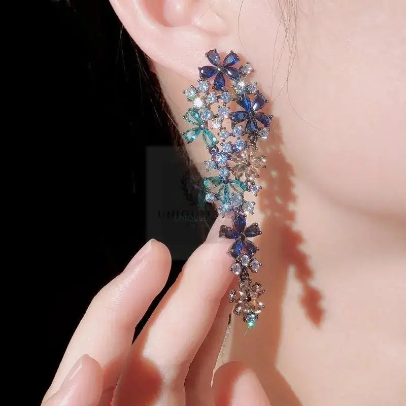 Multicolor Blue Drop Flower Earrings - Uniquely You Online