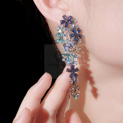 Multicolor Blue Drop Flower Earrings - Uniquely You Online