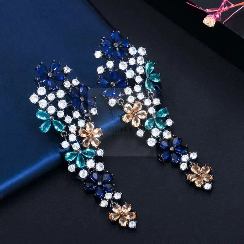 Multicolor Blue Drop Flower Earrings - Uniquely You Online