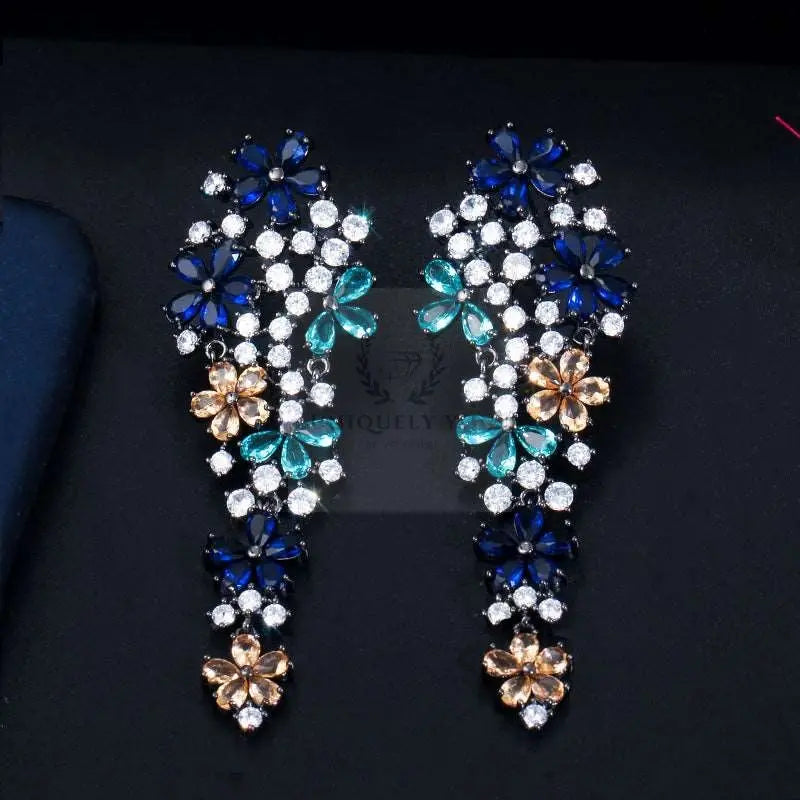 Multicolor Blue Drop Flower Earrings - Uniquely You Online