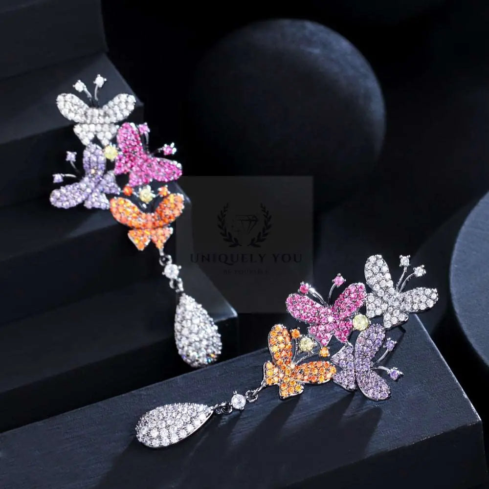 Multicolor Butterfly Ball Drop Earrings