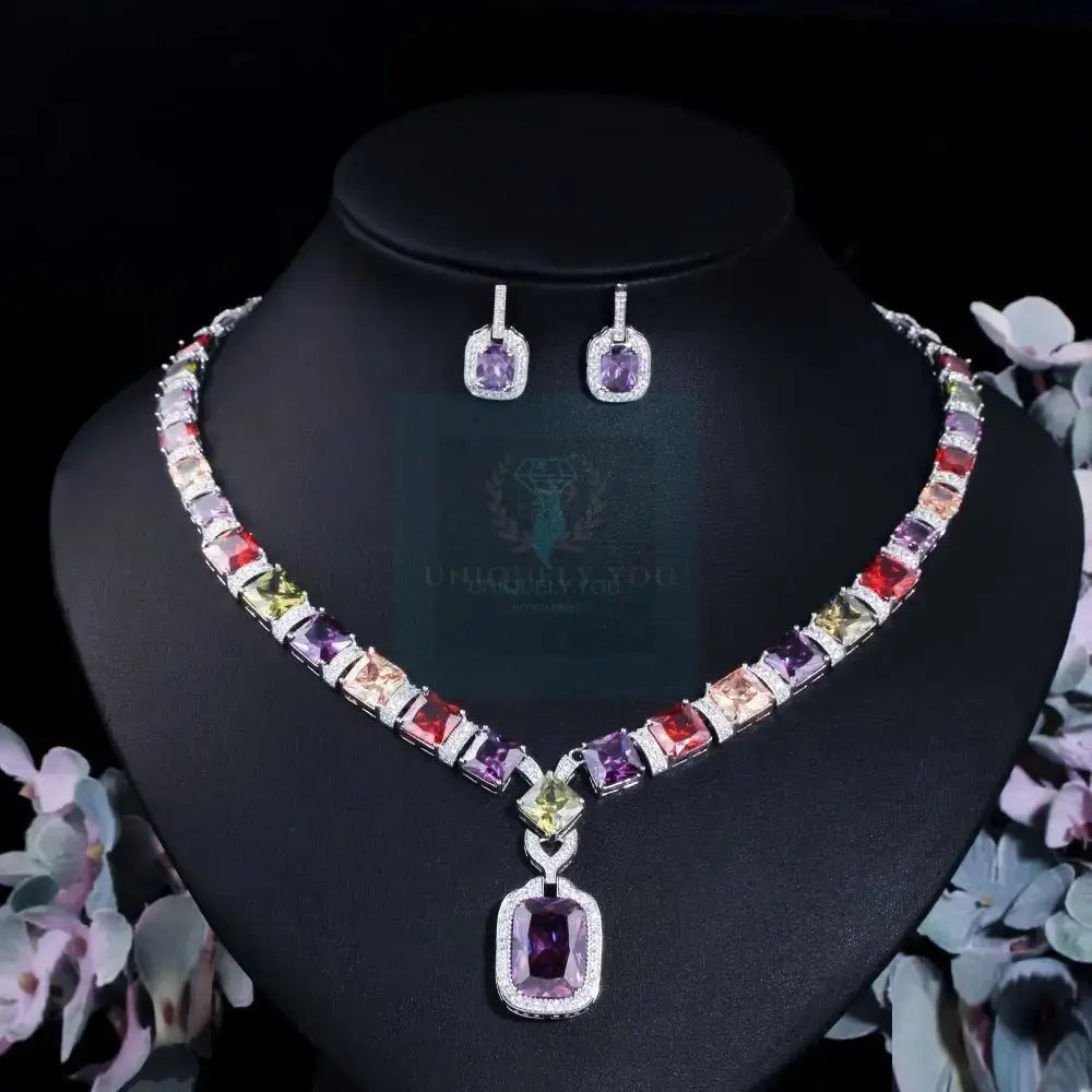 Multicolor Heart Baguette Jewelry Set - Uniquely You Online