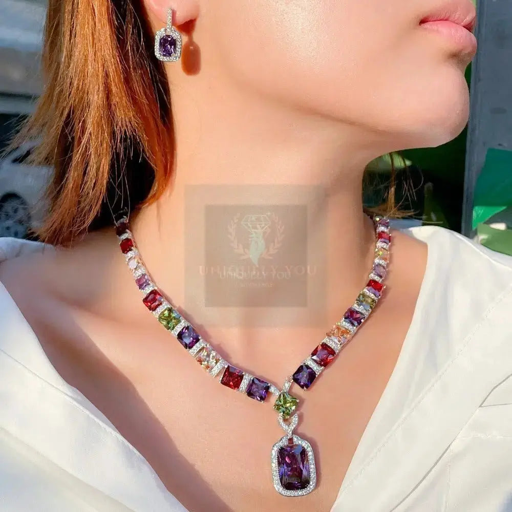 Multicolor Heart Baguette Jewelry Set - Uniquely You Online