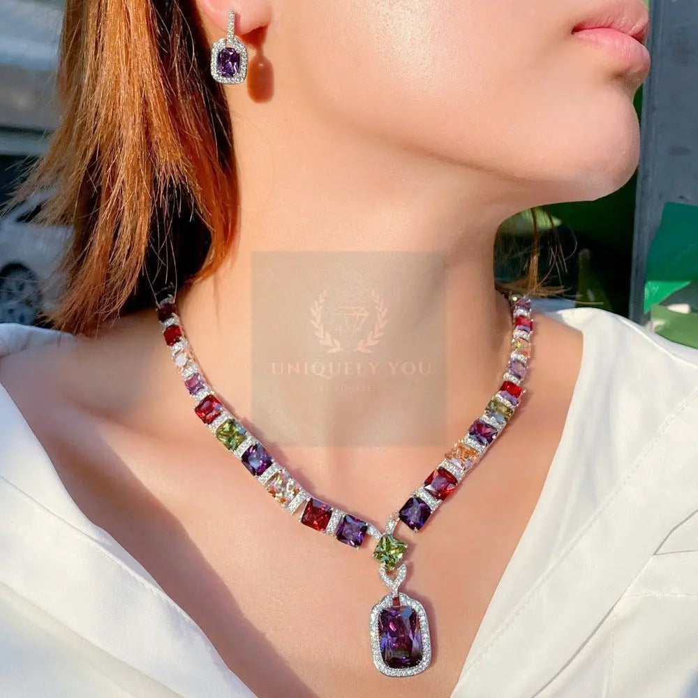Multicolor Heart Baguette Jewelry Set - Uniquely You Online
