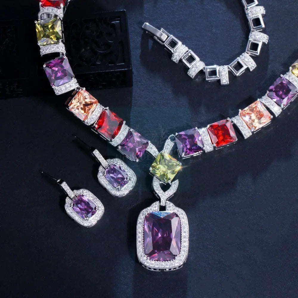 Multicolor Heart Baguette Jewelry Set - Uniquely You Online