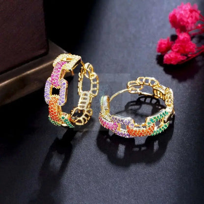 Multicolor Micro Pave Cuban Hoop Earrings - Uniquely You Online