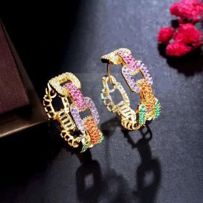 Multicolor Micro Pave Cuban Hoop Earrings - Uniquely You Online