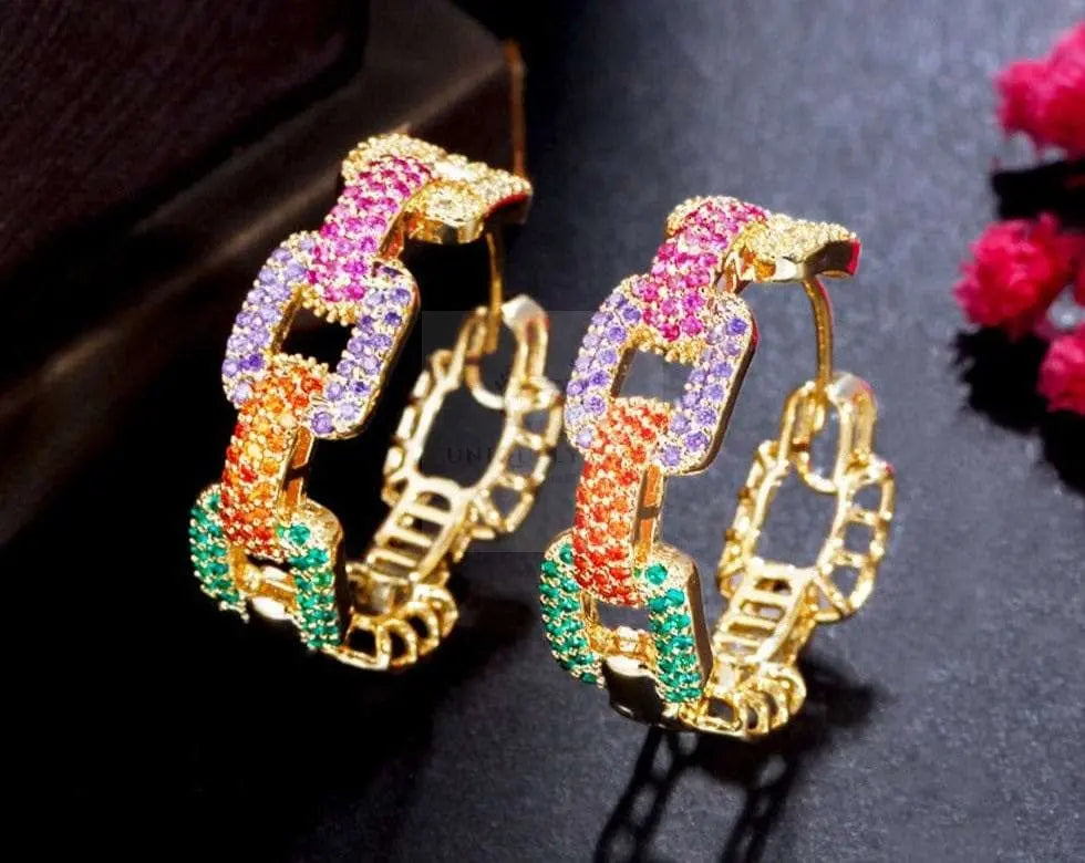 Multicolor Micro Pave Cuban Hoop Earrings - Uniquely You Online