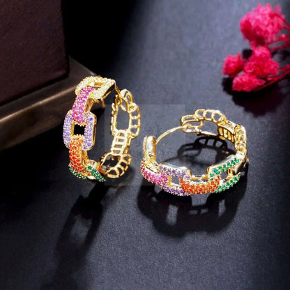 Multicolor Micro Pave Cuban Hoop Earrings - Uniquely You Online