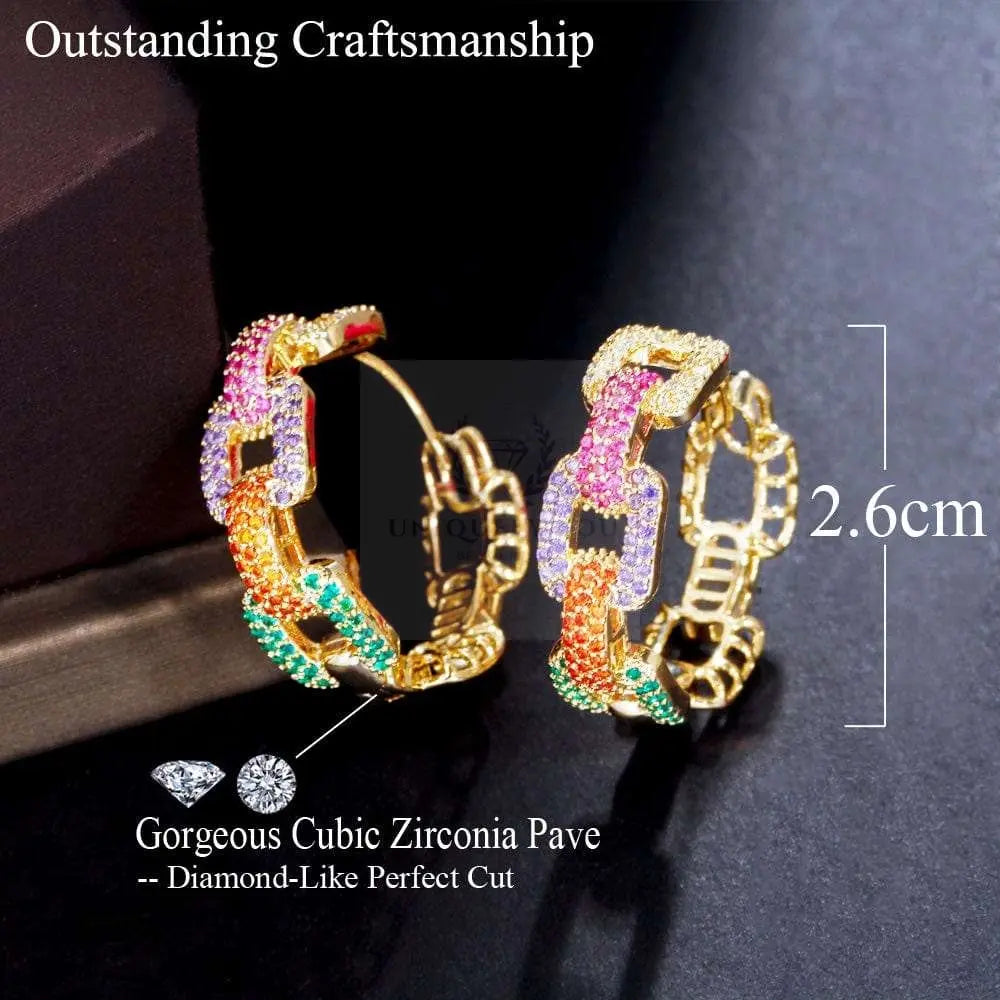 Multicolor Micro Pave Cuban Hoop Earrings - Uniquely You Online