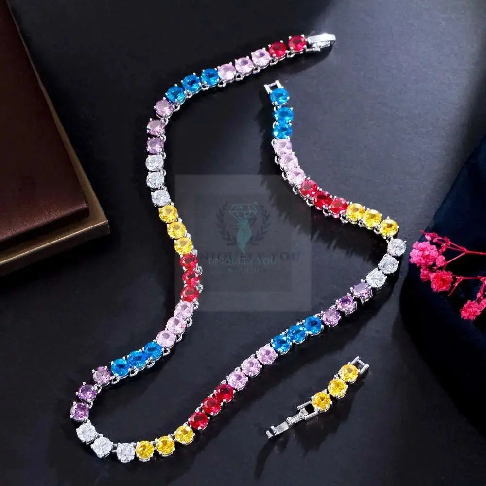 Mystic Rainbow CZ Tennis Necklace - Uniquely You Online