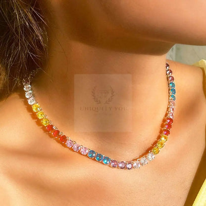 Mystic Rainbow CZ Tennis Necklace - Uniquely You Online