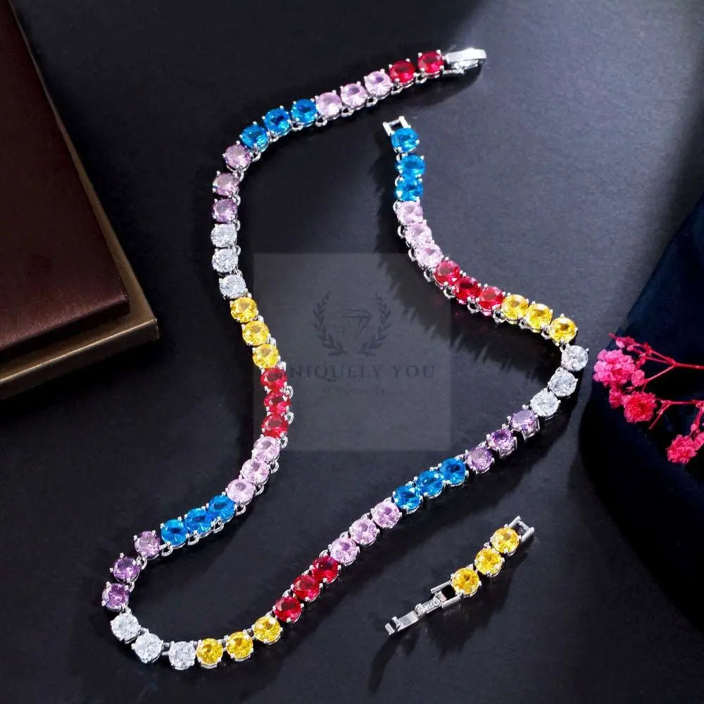 Mystic Rainbow CZ Tennis Necklace - Uniquely You Online