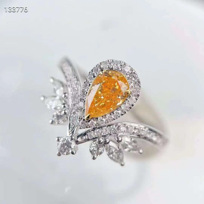 0.42ct Pear Cut Orange Crown Ring