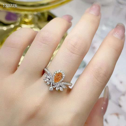 0.42ct Pear Cut Orange Crown Ring