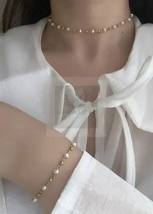 Paperclip and Pearl Necklace and Bracelet - Uniquely You Online