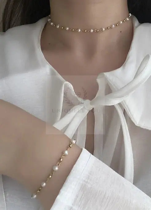 Paperclip and Pearl Necklace and Bracelet - Uniquely You Online