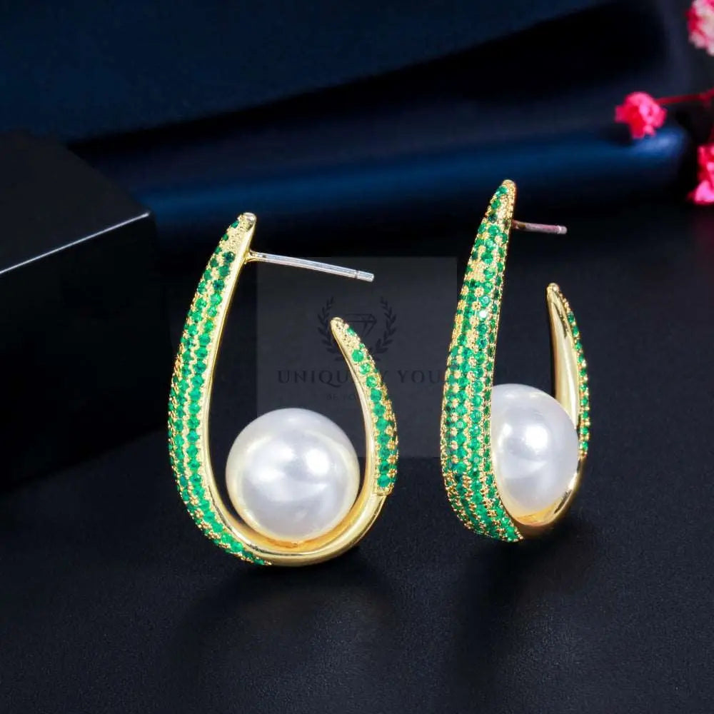 Pearl Drop Hoop Earrings