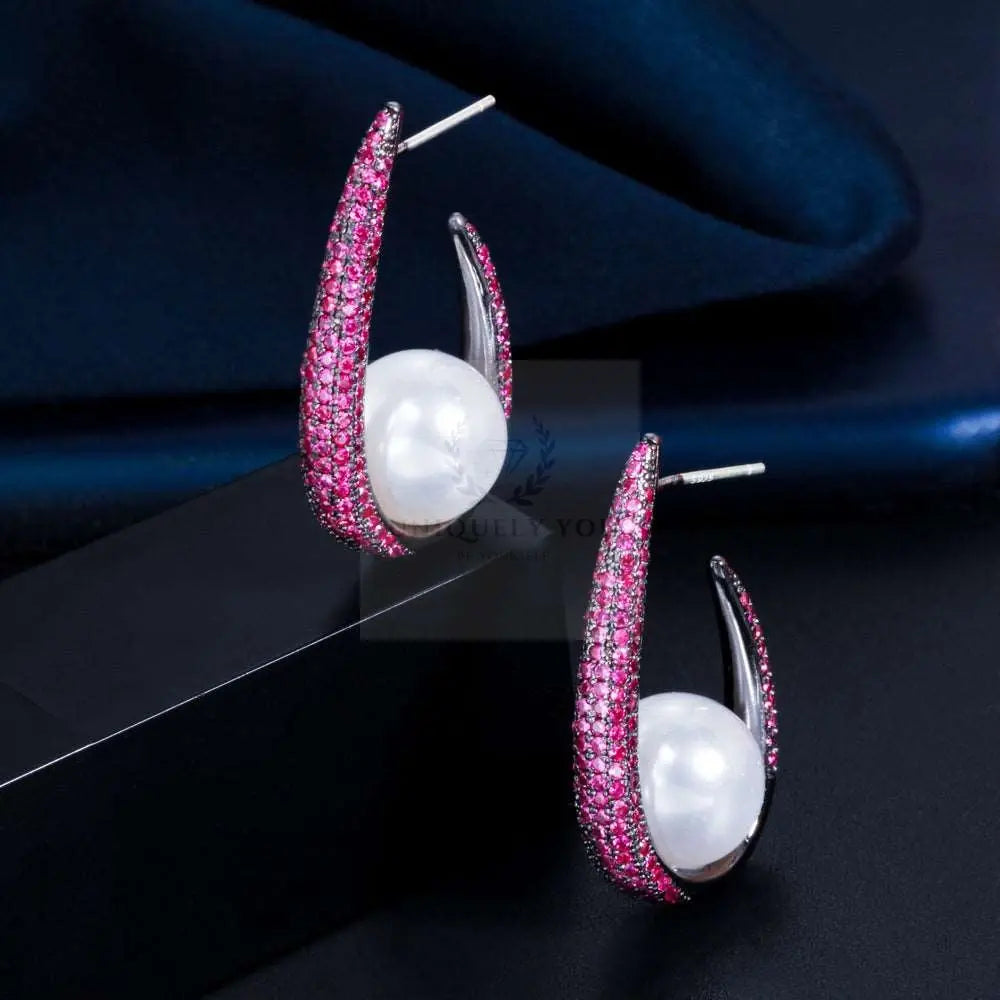 Pearl Drop Hoop Earrings