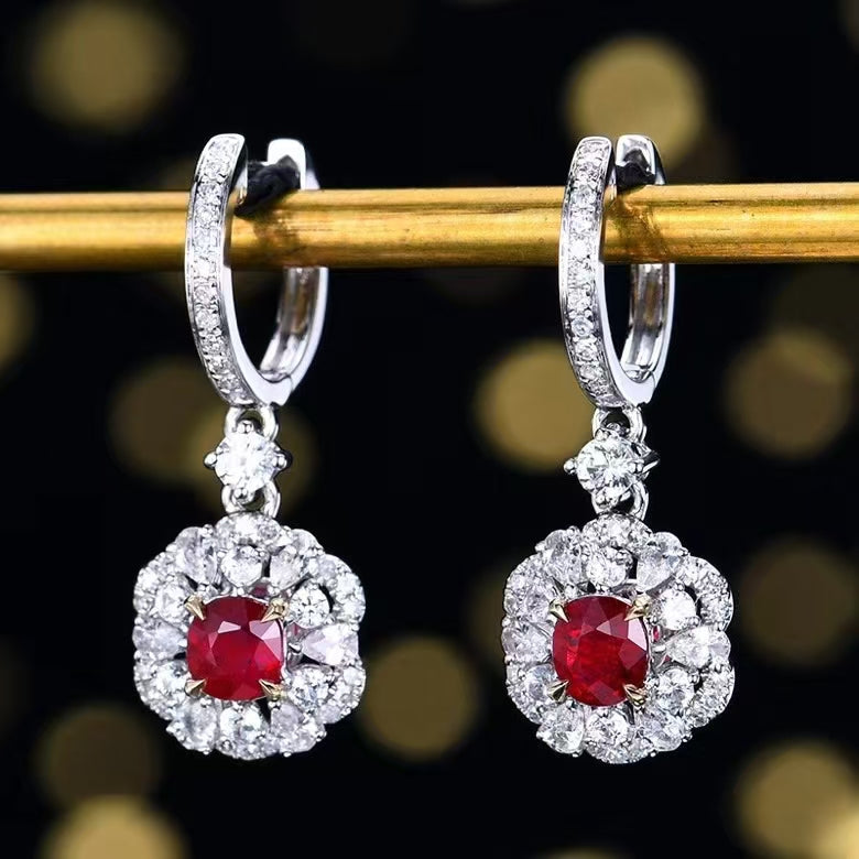 0.66ct Unheated Pigeon Blood Ruby Dangle Earrings - Uniquely You Online