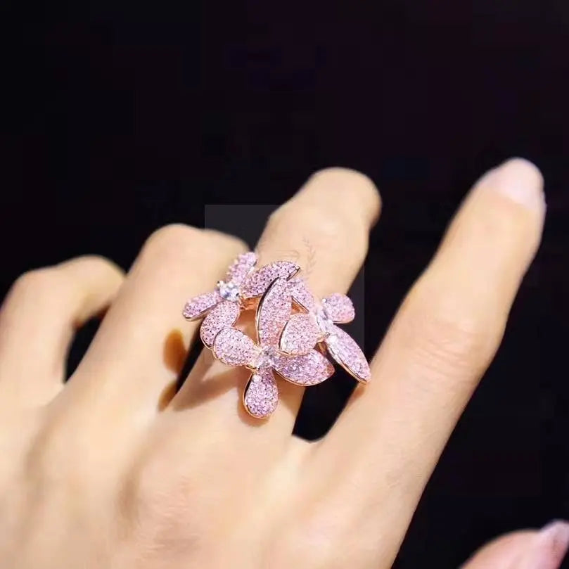 Pink Butterfly Ring and Earrings