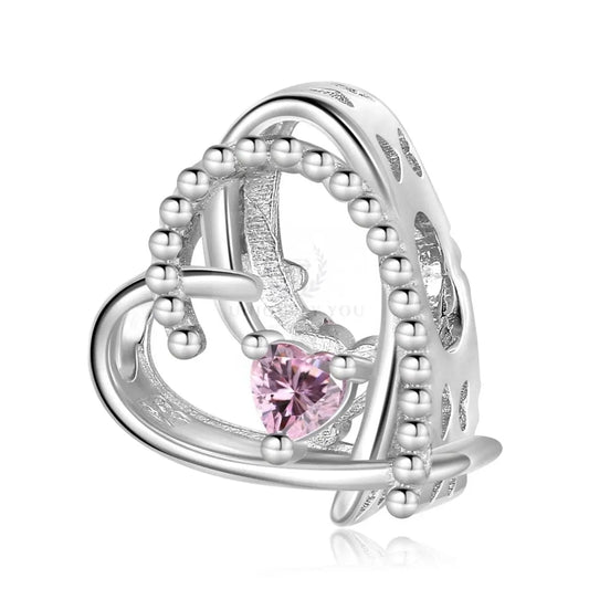 Charm de cuentas de corazón de cristal rosa