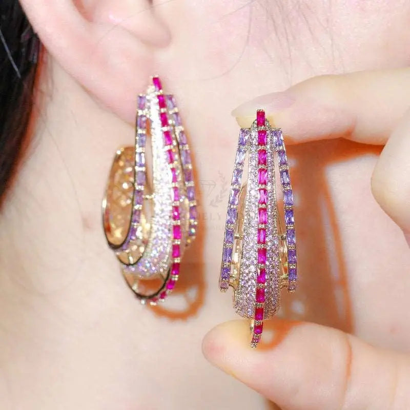 Purple/Pink Crystal Hoop Earrings