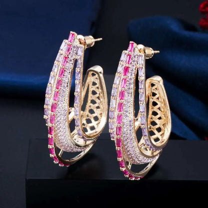 Purple/Pink Crystal Hoop Earrings