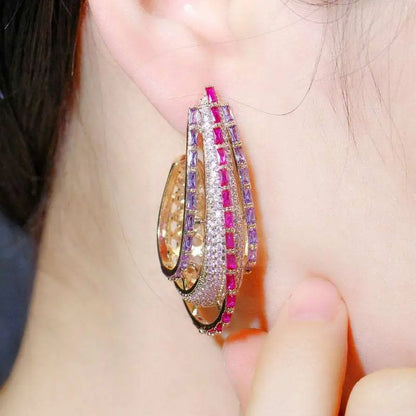 Purple/Pink Crystal Hoop Earrings