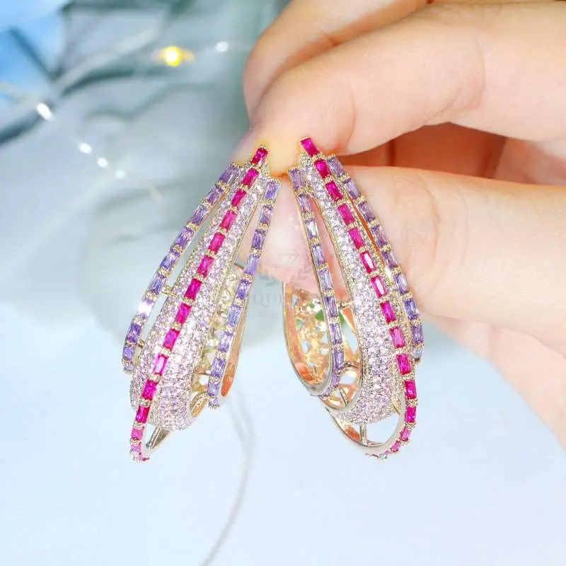 Purple/Pink Crystal Hoop Earrings