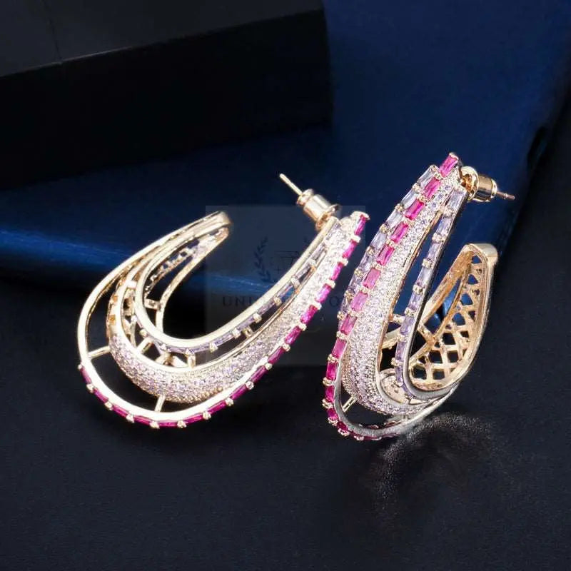 Purple/Pink Crystal Hoop Earrings