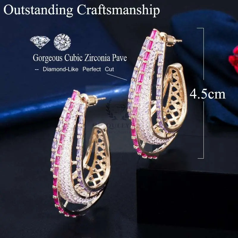 Purple/Pink Crystal Hoop Earrings