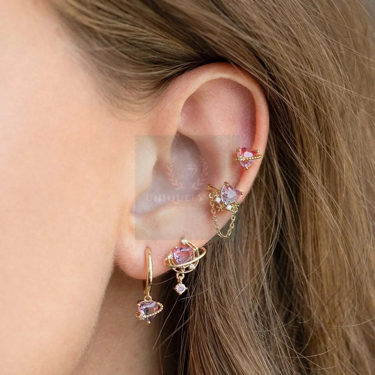 Pink Heart Chain Ear Cuff - Uniquely You Online