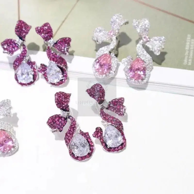 Pink/Silver Butterfly Bow Earrings - Uniquely You Online