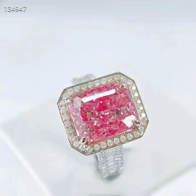 6ct Pink Moissanite Rectangle Duo Ring/Pendant