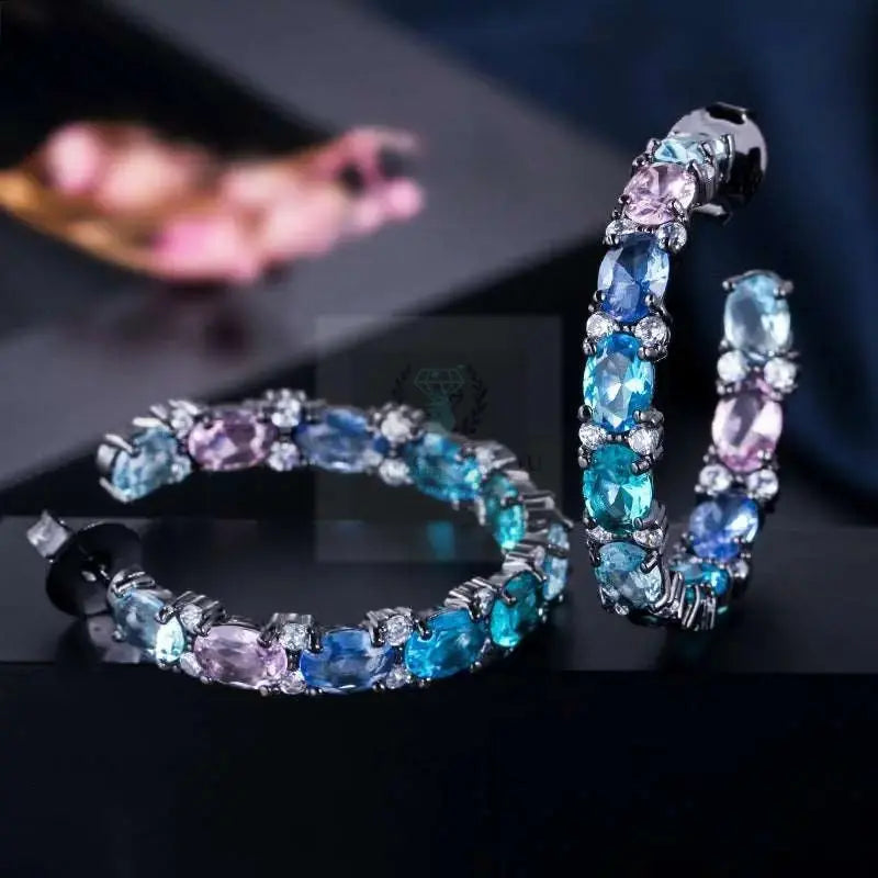 Purple/Blue Crystal Hoop Earrings - Uniquely You Online